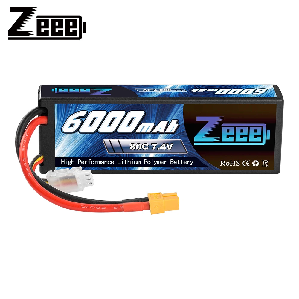 

Zeee 2S Lipo Battery 7.4V 6000mAh 80C with XT60 Plug Hardcase Lipo Battery for Traxxas Airplanes RC Car Vehicle Truck Tank Boats