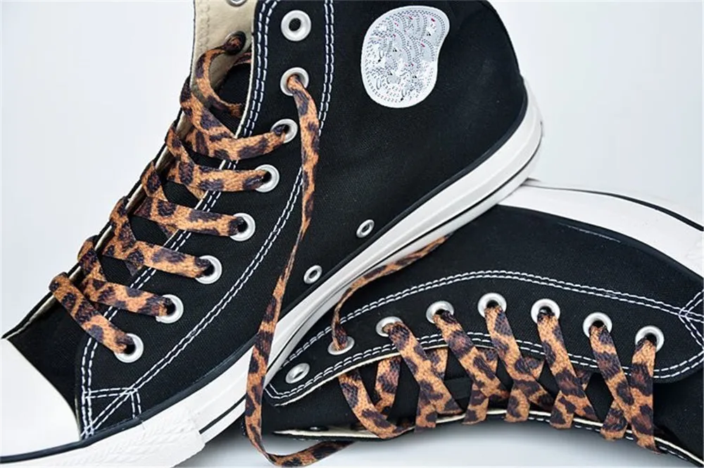 High Quality Newest Classic Leopard Pattern Shoe Laces High-top Canvas Sneakers Flat White Shoelaces Strings