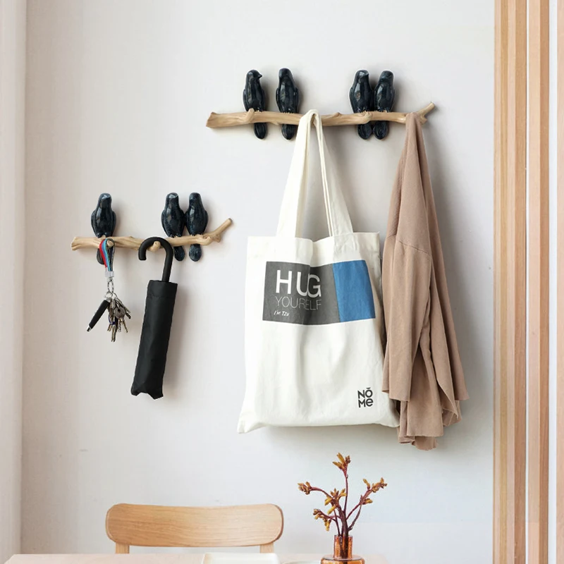 Ganchos de pared de resina con forma de pájaros para decoración del hogar, colgador de pared para ropa, llavero, bolso, perchero