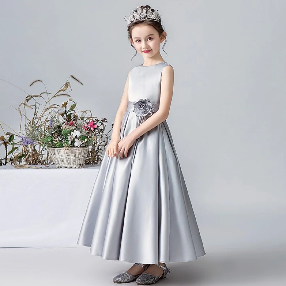 Dideyttawl Satin Lange Blume Mädchen Kleider Elegant Kind Hochzeit Geburtstag Party Kleid Festzug Junior Konzert Formale Party Einfache