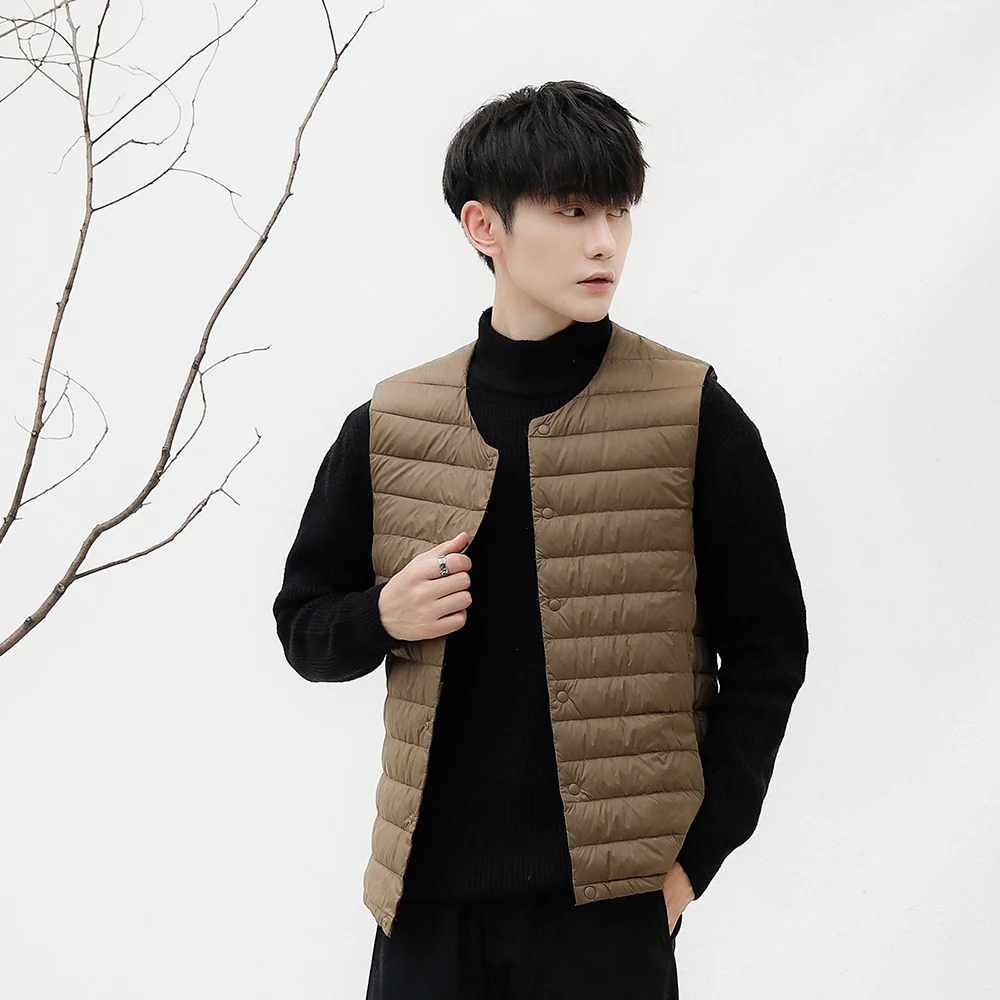 YAYA Winter New Men White Duck Down Vest Ultralight Sleeveless Vest Jacket Fashion Stand Collar Men Large Size Loose Vest