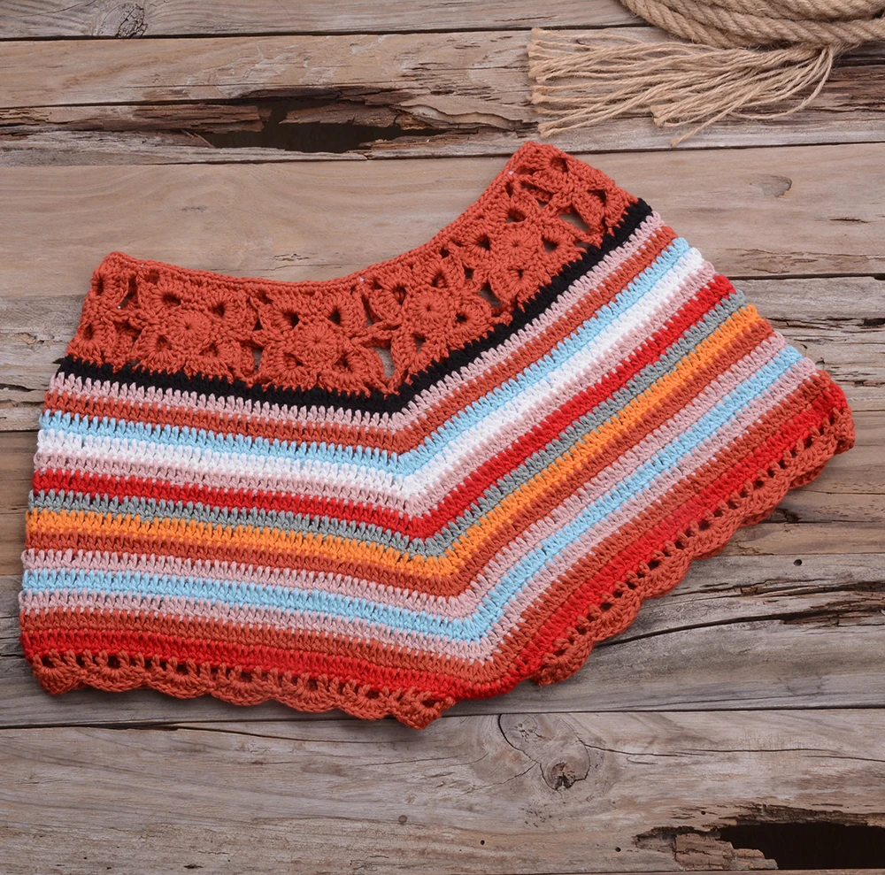 Mixed Colorful Stripe Knitted Crochet Shorts Women Fashion 2021 Summer Elastic Low Waist Shorts Beach Tight Shorts Bottom