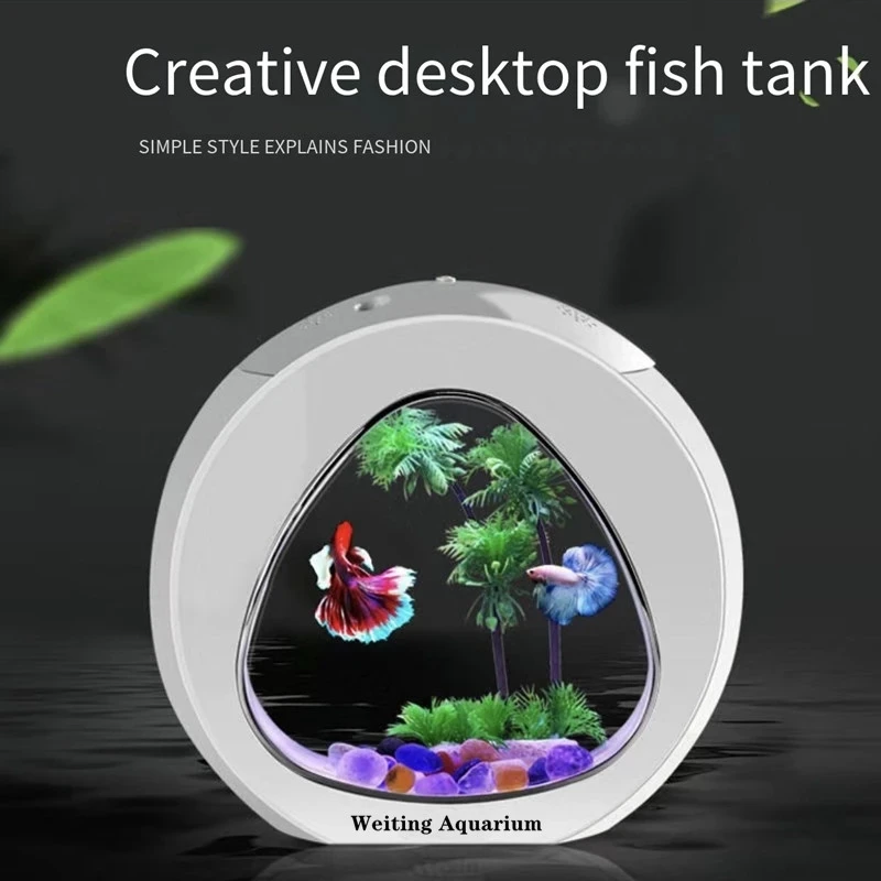 Imagem -02 - Weiting Aquarium Small Fish Tank Mini Desktop Gold Iluminação Led Vem com Filtro Azul Peixe Doméstico