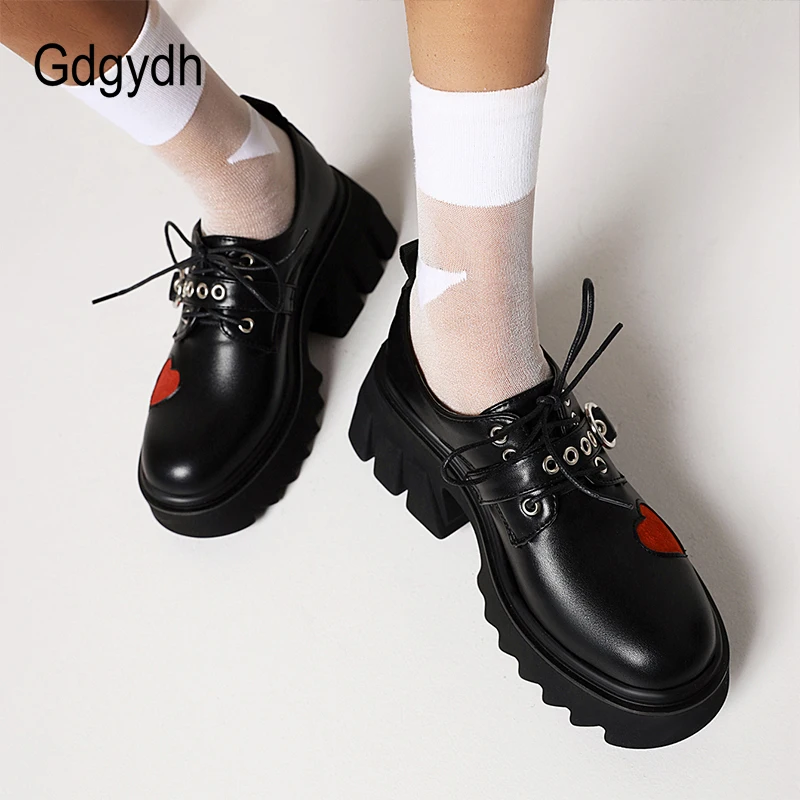 Gdgydh Luxury Brand Female Chunky High Heels Pumps Fashion Buckle Chain Punk Platform Shoes For Women Heart Cute Gothic Shoes