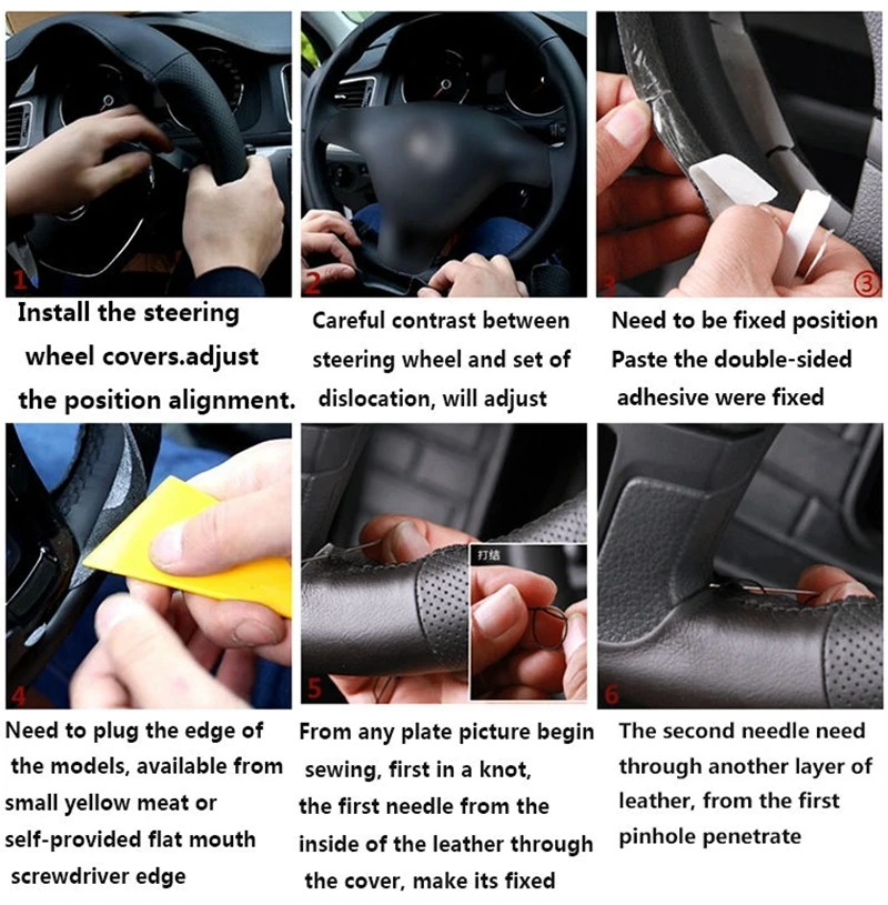 GNUPME Handgenähter Auto-Lenkradbezug aus schwarzem Kunstleder für Hyundai Elantra 2011–2016, Avante I30 2012–2016 – Detail 12