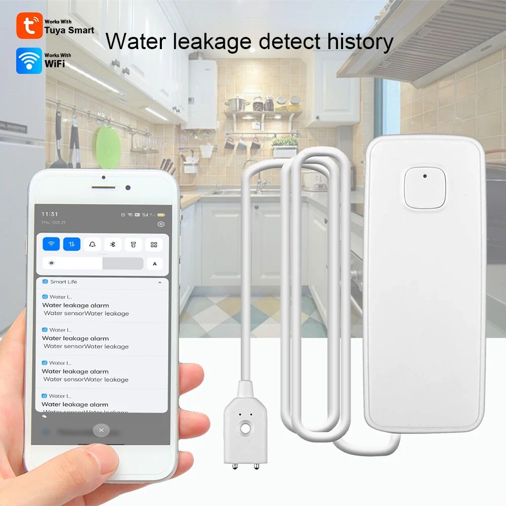 Tuya WiFi Water Leakage Sensor Rechargeable Remote Flooding Detect Monitor Smarthome Alarm House Protection Against Water Leaks