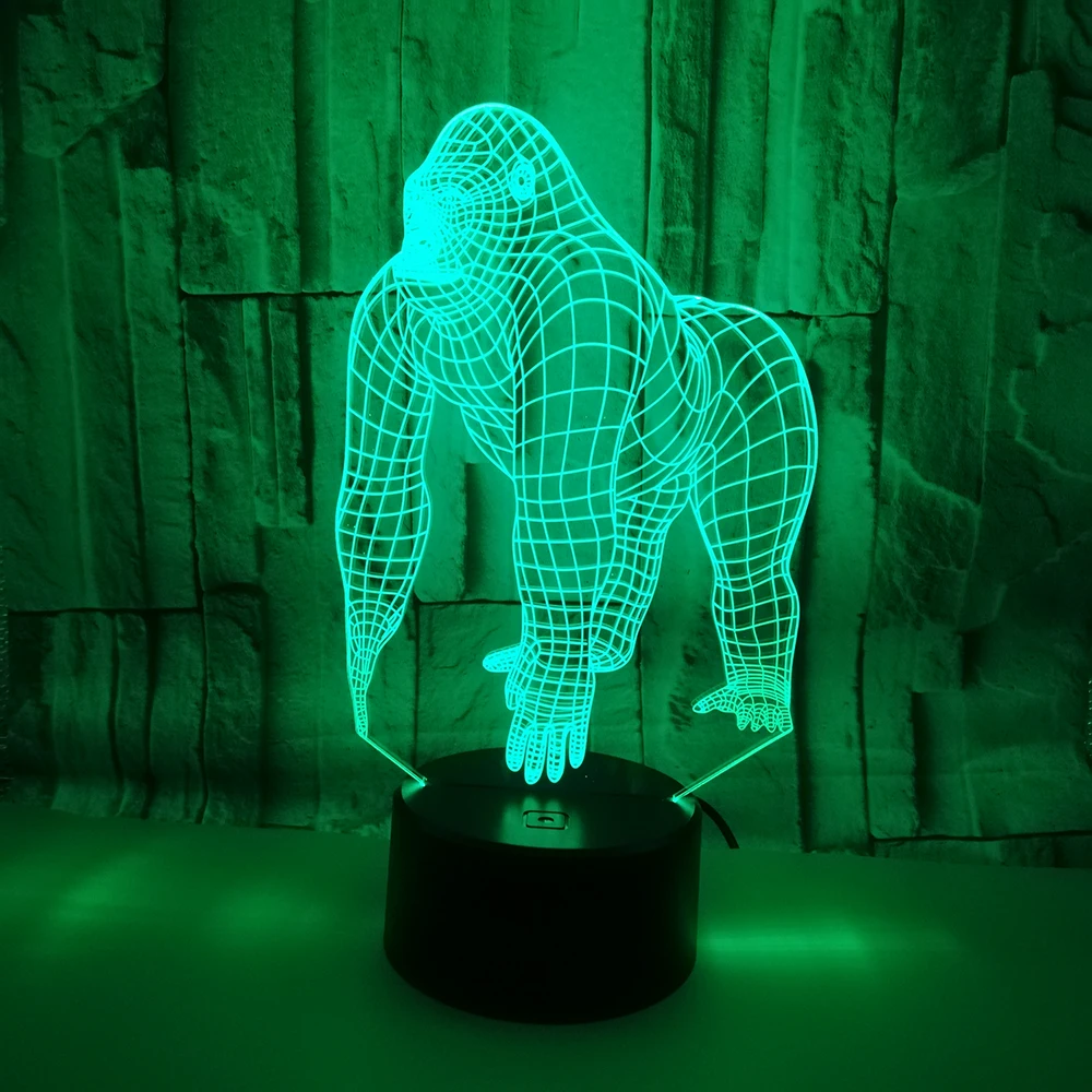 Animal Orangutan Gorilla Chimpanzee 3D USB LED Lamp 7 Colors Changing Mood Illusion Table Decor Night Light