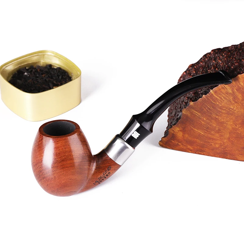 MUXIANG kevazingo woodTobacco Pipe Bent Stem with Acrylic Saddle Mouthpiece Men Bent Wooden Smoking Pipe with 9 mm Filter ad0038