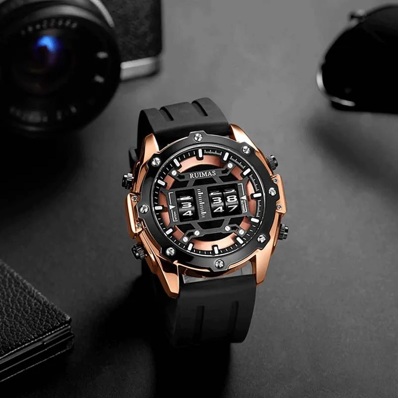 RUIMAS Drum Roller Watches Men Top Brand Luxury Quartz Digital Wristwatch Male Relogio Masculino 2019 New Military Watch Man 553