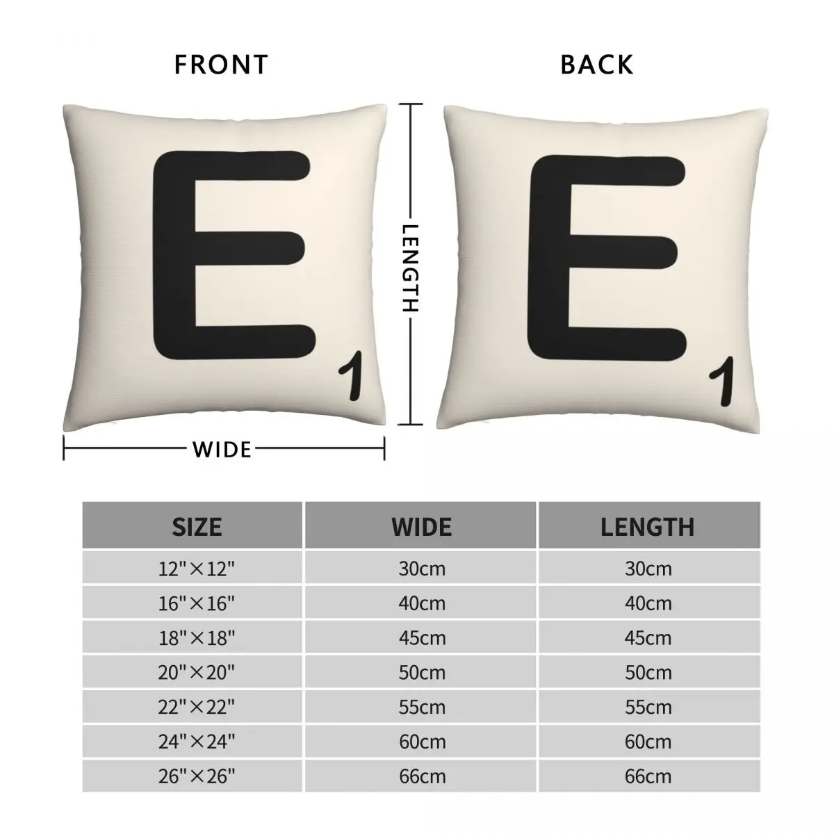 Scrabble Tile E Square Pillowcase Polyester Linen Velvet Creative Zip Decorative Pillow Case Room Cushion Cover