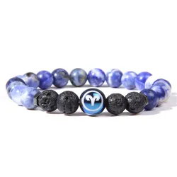 Women Men Natural sodalite Twelve constellation stone beads bracelet blue Sagittarius beads charm bracelet jewelry for male gift