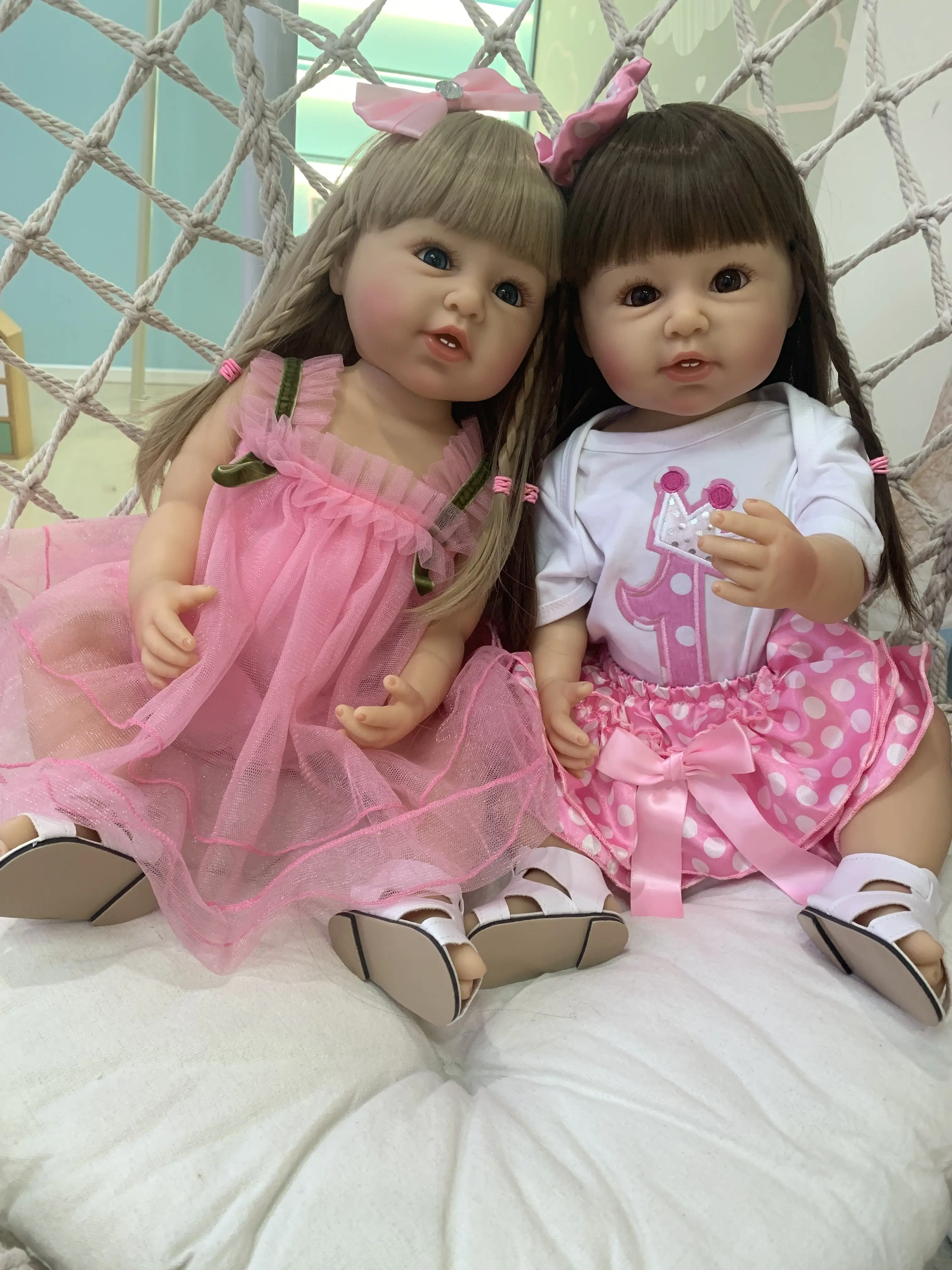 55CM Original NPK new face reborn toddler princess one year age with teeth sweet baby full body soft silicone vinyl flexible toy