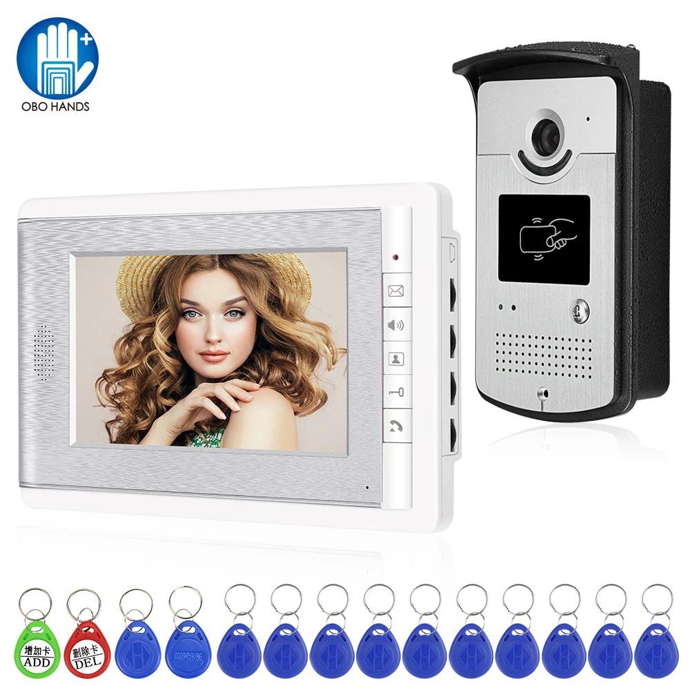 RFID Video Intercom System Door Phone 7inch Color Monitor Screen Video Camera Doorbell Support EM Card Unlocking for Home Villa