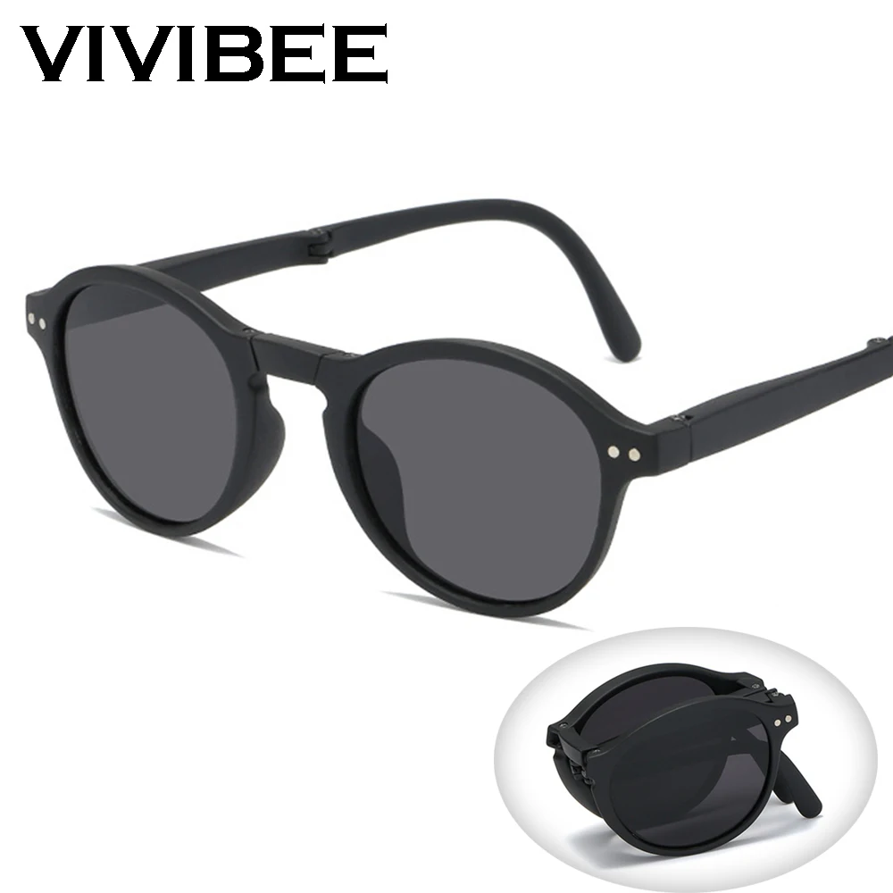 VIVIBEE Women Square Folding Sunglasses 2024 Trending Product Black UV400 Spring Hinge Eyewear Men Retro Mirror Red Sun Glasses