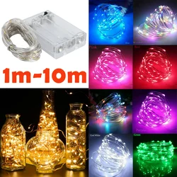 1m - 10m conduziu a luz da corda 9 cores luzes de fadas 10-100leds fio de cobre alimentado por bateria para a festa de casamento decoração do feriado lâmpada