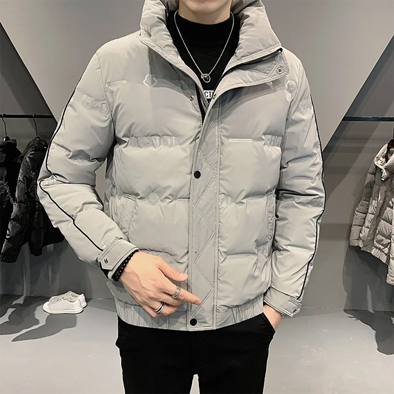 Down jacket men's casual winter coat loose fashion yhick men's stand-up collar white duck down jacket for shopping print letter
