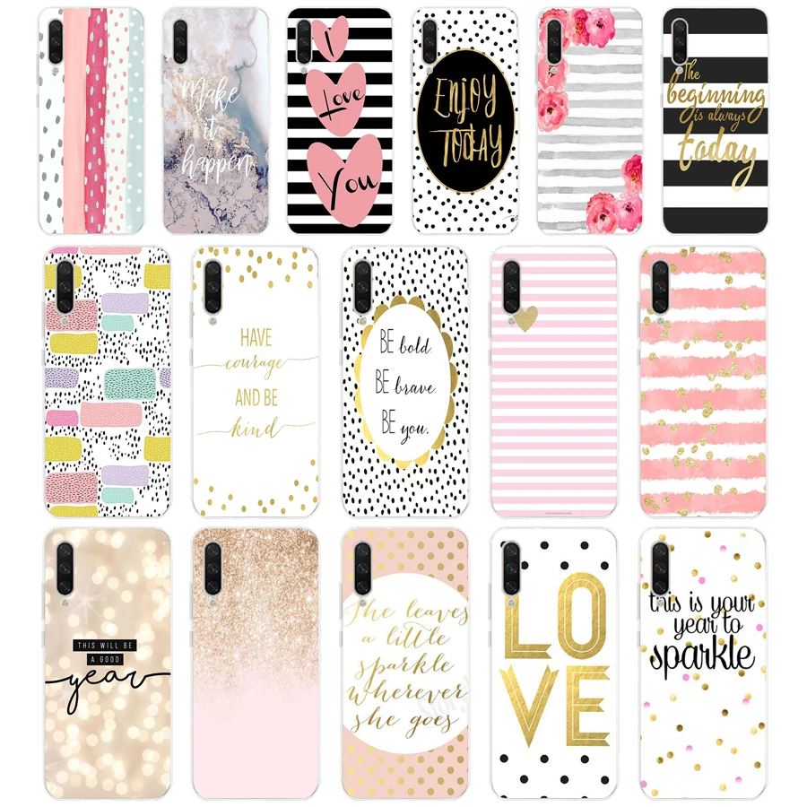 313FG black white stripes gold love Soft Silicone Tpu Cover phone Case for xiaomi redmi 9 9A Note 9 9s Pro MI 9 9T SE Lite