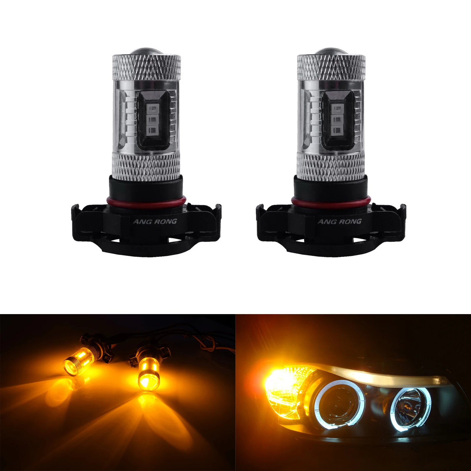 ANGRONG 2x PSY24W 5200s 15W LED Front Parking Turn Signal Indicator Light Bulb DRL Amber