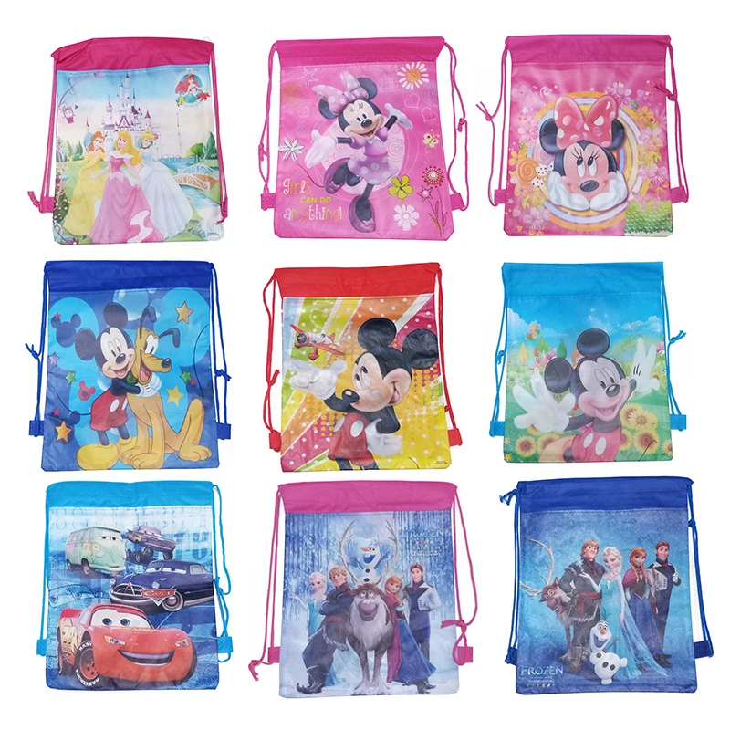 1pcs 27x34cm Frozen Cars Minnie Mickey Mouse Coco Disney Princess Avengers Non-woven Fabrics Drawstring Backpack Shopping Bag