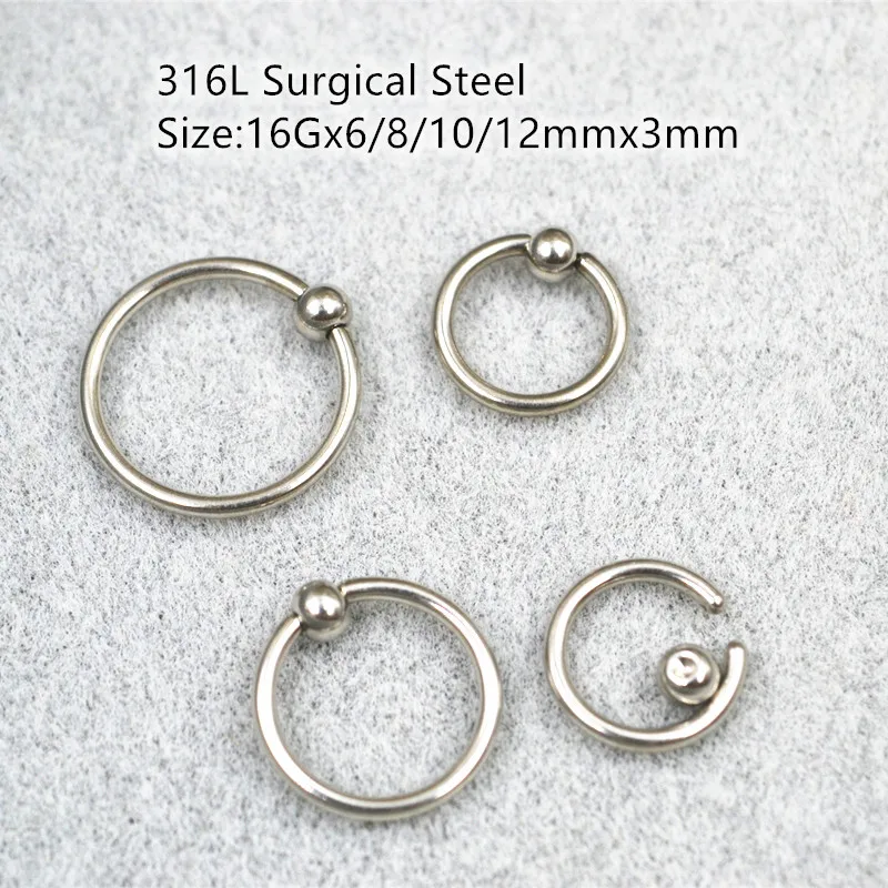 100PCS 316L Surgical  Steel Gauges Nose Ring Lip Ring Nipple/Eyebrow BCR Body Piercing earring tragus Helix ring 16GX6/8/10/12MM
