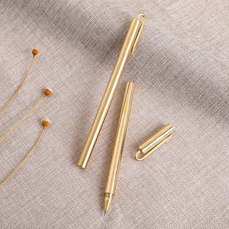 

Retro Brass Gel Pen Pure Metal Made Replaceable Refills Various Lengths mini signature pens