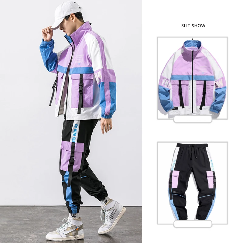 Two-Piece Men Jacket Tooling Jacket + Casual Loose Sports Trousers Suit Spring And Autumn Fashion Handsome Youth Hip-Hop Suit