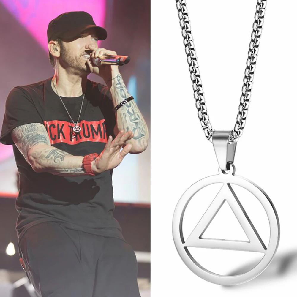 Stainless Steel Delicate Minimalism Eminem Triangle Round Geometry Pendant Necklace Jewelry Gift For Him with Chain