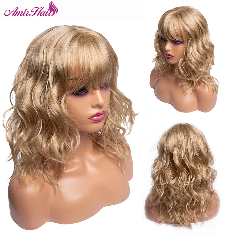 Synthetic Short Bob Wigs With Bangs for Women Pink Deep Curly Wave Wig Layered Heat Resistant Cosplay Party Blonde Fake Hair