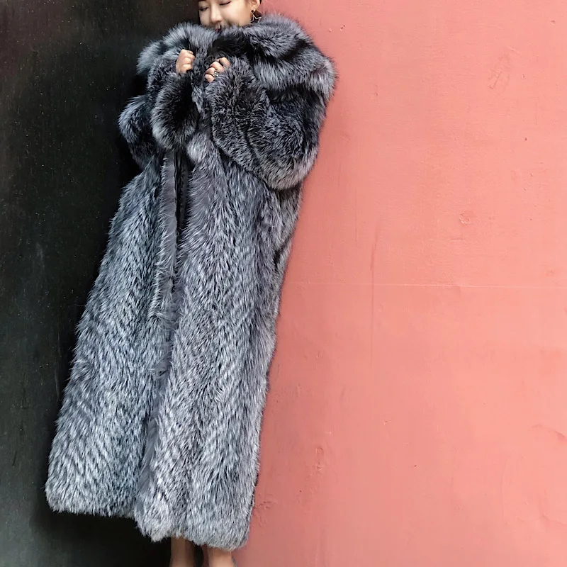 New off Season Special Price in Autumn And Winter Of 2021 Silver Fox Full Skin Lapel Young Super Long Fur lady\'s Coat