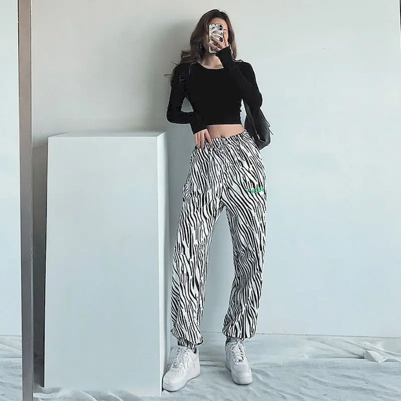 Womens Sweatpants Loose High Waist Jazz Hip-hop Zebra Pants Leggings Sportswear Fashion Casual Trousers Women Clothes Autumn New