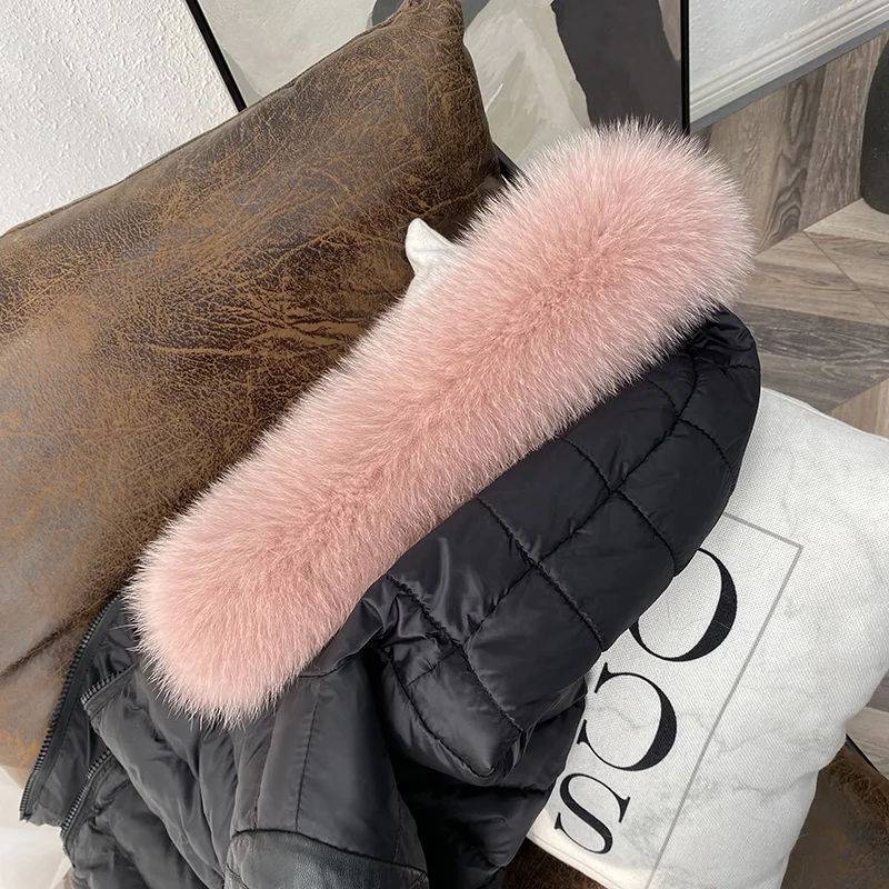 80CM Winter 100% Real Fox Fur Scarf Straight Collar Women\'s Coat Hat Warm Decoration Trim Natural Fox Scarves Luxury Thick Shawl