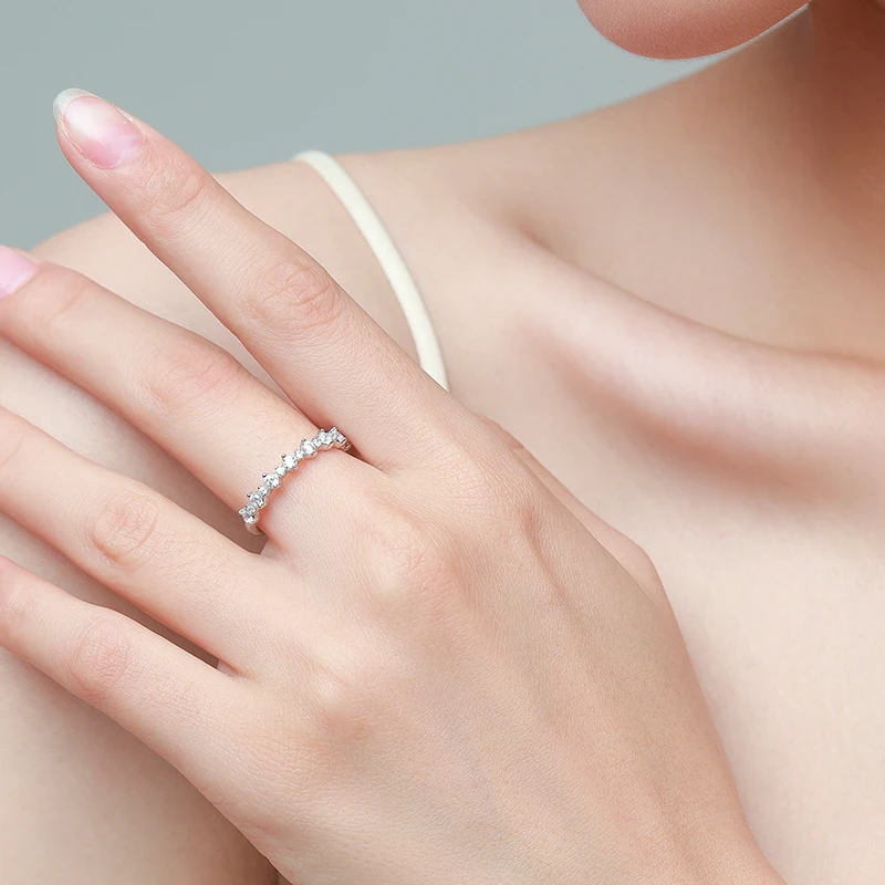 Ailmay Classic 100% 925 Sterling Silver 5A Zirconia Dazzling Simple Stackable Rings For Women Wedding Engagement Jewelry Gift