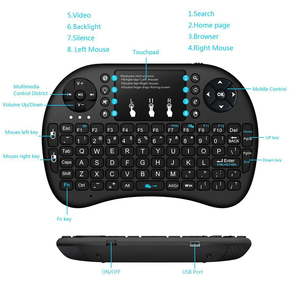 New Backlight mini i8 Keyboard Wireless Russian English Version Air Mouse Touchpad Handheld i8 Backlit Remote control For TV Box