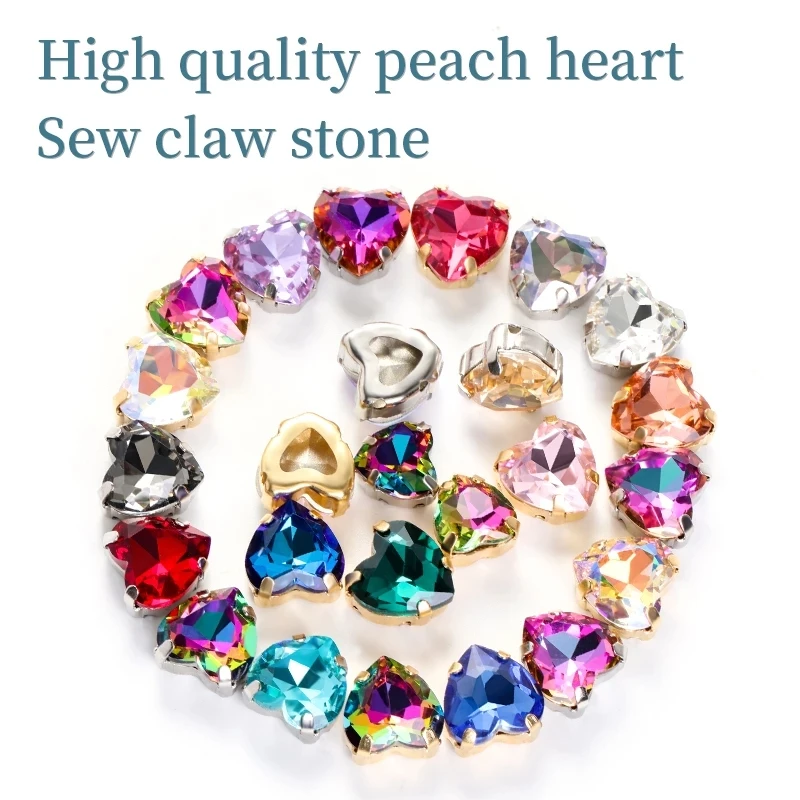 XiChuan New Product Heart Glass Pointback K9 Glass  With Claw Crystal Sew On Rhinestone DIY Clothing Decoration Jewelry Making