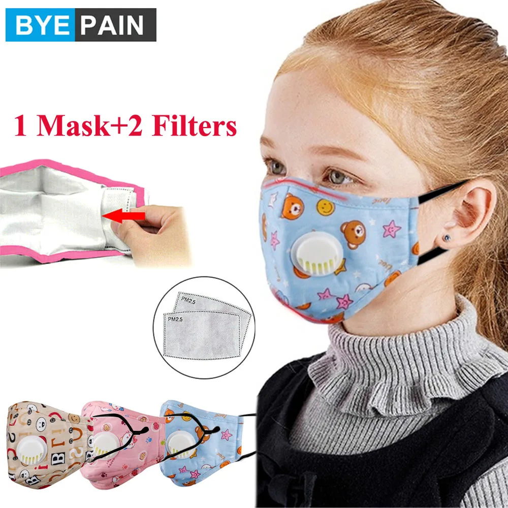 Children Cotton Breathing Valve Mask Washable Reusable Mouth Mask Lovely Mascarillas for 3-10 Years Old Outdoor Sports