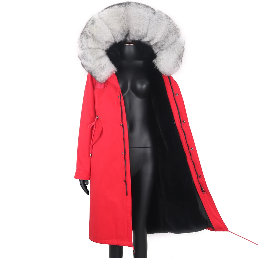 7XL Women X-Long Parka Real Fox Fur Coat Natural Fox Fur Collar Hood Thick Warm Removable Streetwear Parka New Winter Jacket