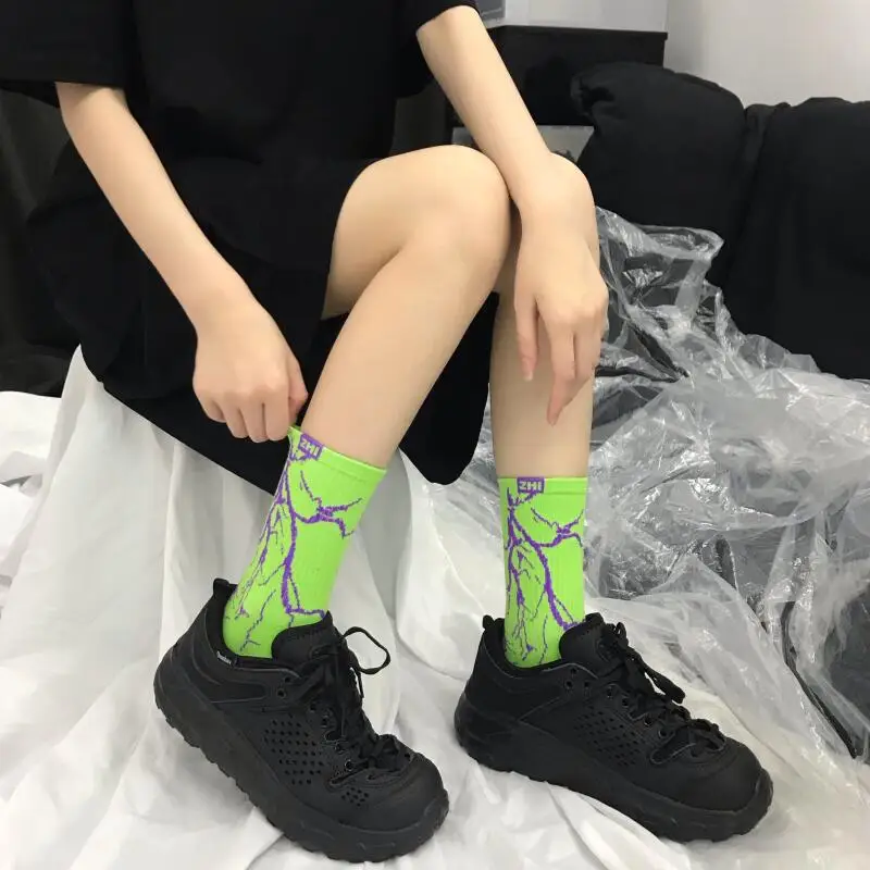 Korean Style Harajuku Skateboard Long Socks Creative Fun Lightning Hip Hop Style Socks Unisex Street Couple Socks