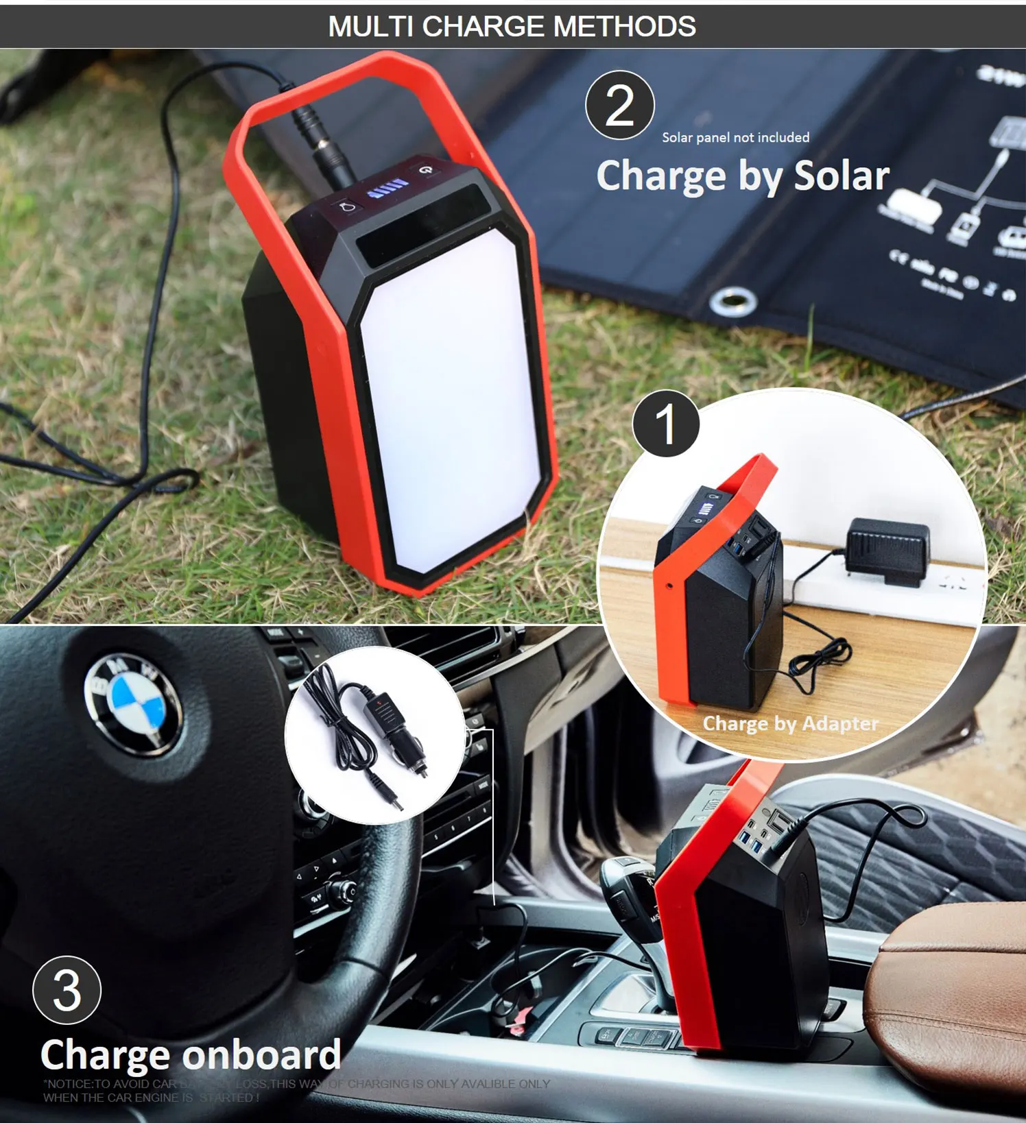 2021ใหม่88Wh กลางแจ้งฉุกเฉินชาร์จพลังงานแสงอาทิตย์ความสว่างแบบพกพาที่มีไฟ Led แผง