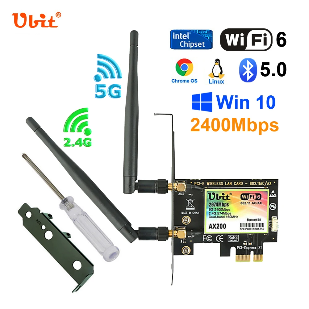 

Ubit Wireless Wifi Card Bluetooth 5.0 2.4Gbps AX200 WI-FI 6 PCI Express Adapter Dual Band Gigabit Network For Desktop Windows 10