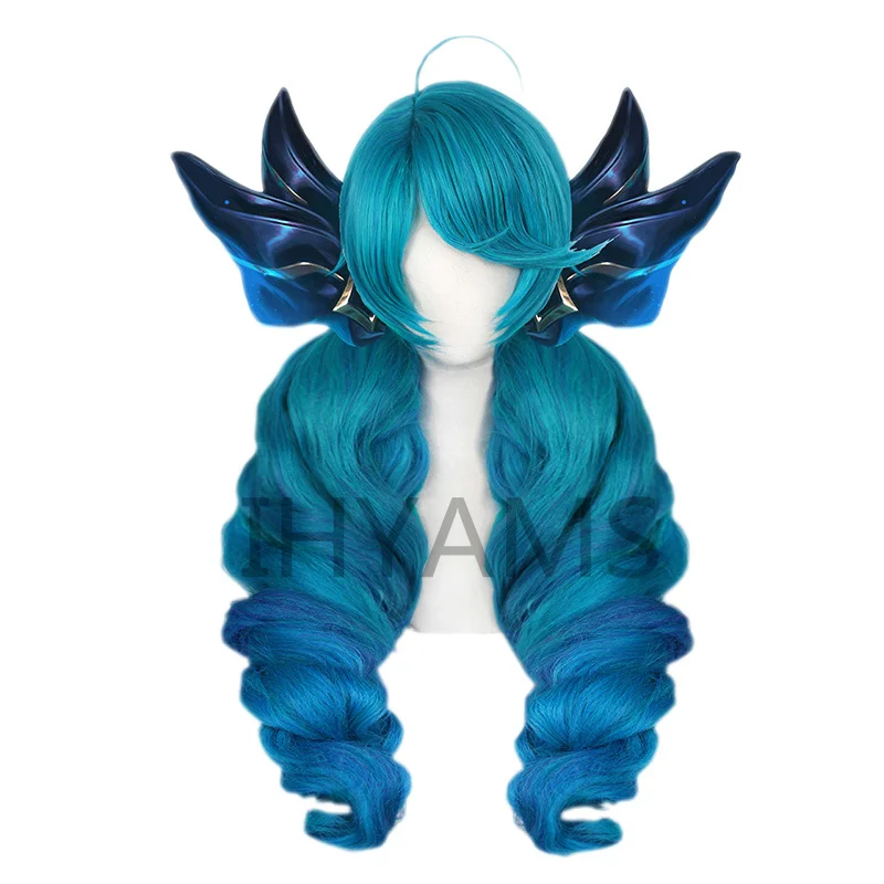 Gwen Game LOL Cosplay Wig Blue Green Mixed Long Curly Wigs Heat Resistant Synthetic Hair Hallowen Party+ Free Wig Cap