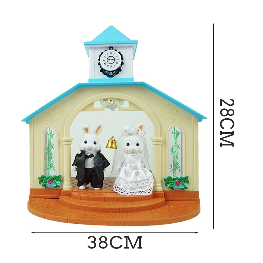 1:12 floresta animal família capela casamento figura de ação recém-casado coelho casal casa de bonecas em miniatura brinquedo meninas presente