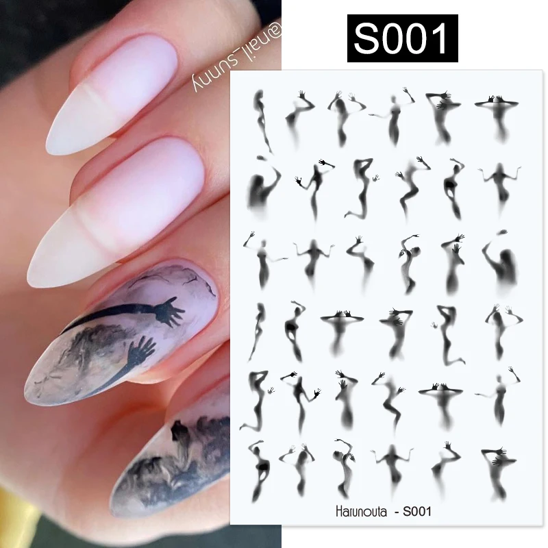 Harunouta Blooming Ink Marble 3D Nail Sticker Decals Leaves Heart Transfer Nail Sliders Abstract Geometric Line Nail Water Decal