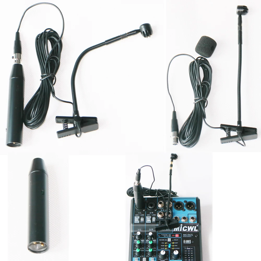 PGA98 ميكروفون أداة Gooseneck ل Shure ULX SLX PGX QLX GLX اللاسلكية الصوت وحدة التحكم خلاط 48 فولت الوهمية الطاقة XLR Mini