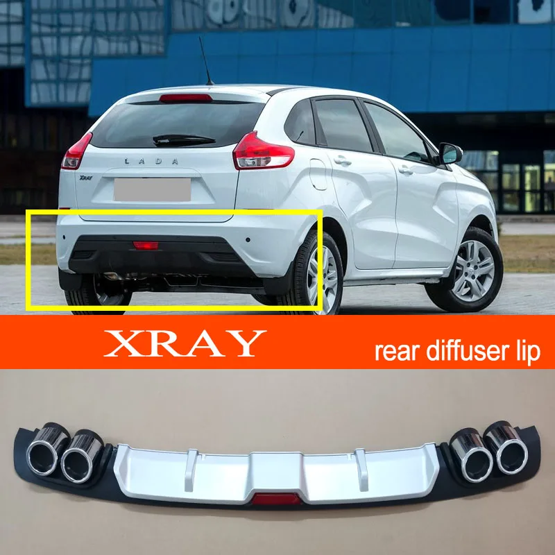 XRAY ABS Plastic Silver / Black Car Rear Bumper Rear Diffuser Spoiler Lip for LADA XRAY