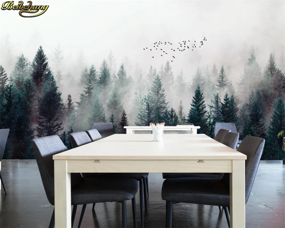 

beibehang 3d wallpaper mural modern fresh misty forest cloud flying birds nordic TV background wall papel de parede
