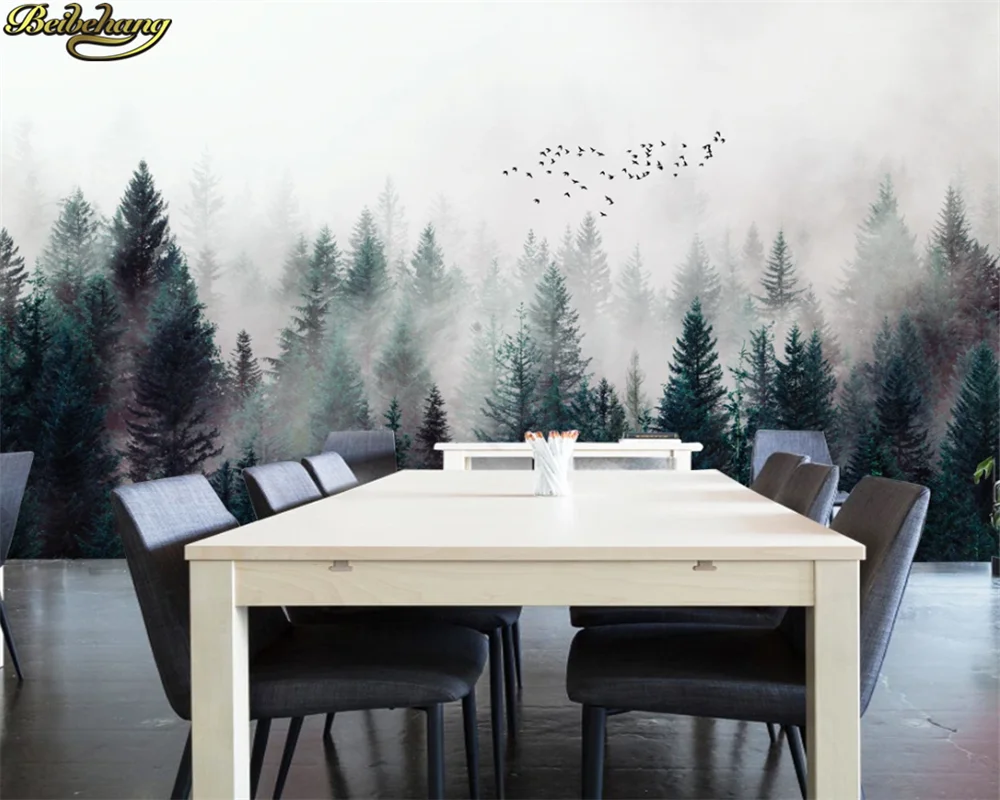 beibehang 3d wallpaper mural modern fresh misty forest cloud flying birds nordic TV background wall papel de parede