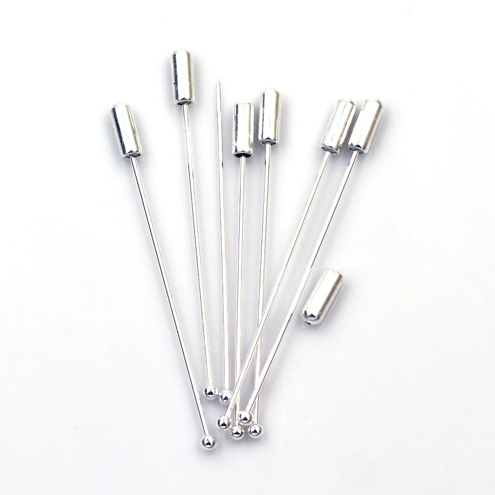 10Pcs Brooches Ball Safety Pins With Rubber Hat Copper Silver Plated Jewelry Crafts DIY Making Findings 6.6x0.4cm(2-5/8\