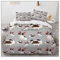 2/3 Pieces Hippie Pug Bedding Sets Bulldog Dogs Duvet Cover Double-layer Cartoon Animal Bed Quilt Cover Twin Queen Cover Set