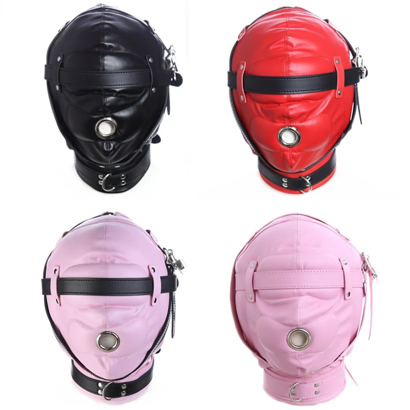 Pink Black SM Exotic toy Fetish Slave Mouth Hood Blindfold Head Mask Party Bdsm Bondage Sex toys Gothic Halloween Cosplay mask