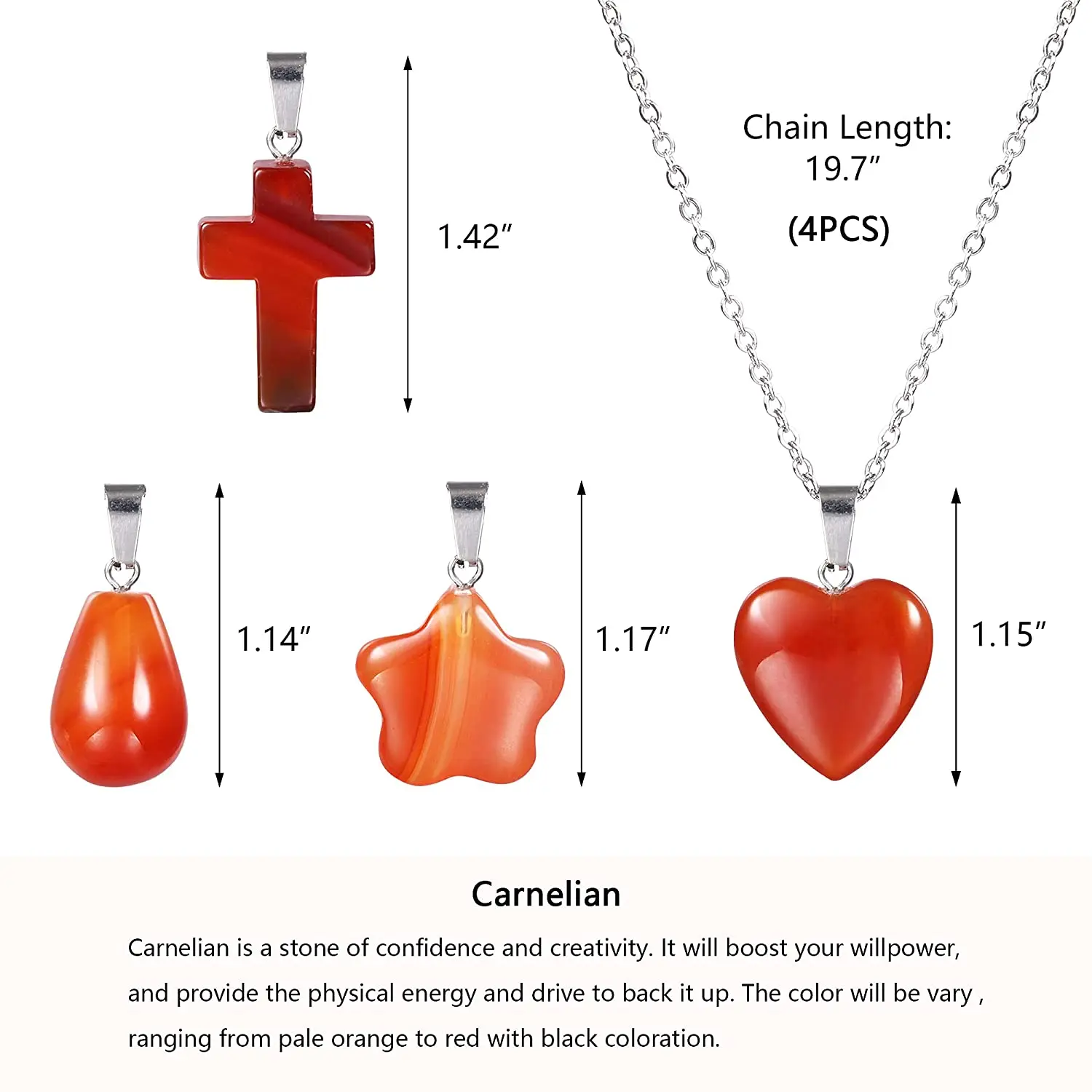 Natural Red Agate Pendant Choker for Women | Heart Star Cross Teardrop Carnelian Chakra Stone Necklaces Jewelry Girl